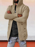 Solid Hooded Holey Sweater Coat Sweaters coofandystore Khaki S