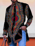 Ethnic style Graphic Long Shirt Shirts coofandystore Black M