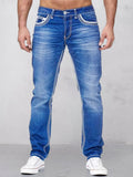 Classic Double stitches Slim Fit Jeans Pants coofandystore Blue S