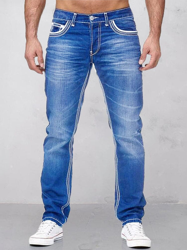 Classic Double stitches Slim Fit Jeans Pants coofandystore Blue S