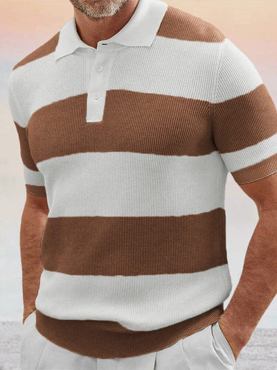 Striped Short Sleeve Polo Shirts Shirts & Polos coofandystore Brown M 