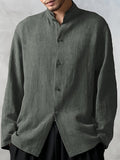 Cotton Linen Loose Fit Long Sleeve Shirt Shirts coofandystore Green M