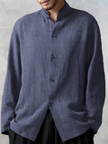 Cotton Linen Loose Fit Long Sleeve Shirt Shirts coofandystore Blue M
