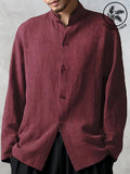 Cotton Linen Loose Fit Long Sleeve Shirt Shirts coofandystore Red M