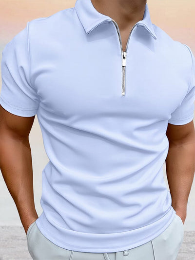 Zipper Solid Short Sleeve Polo Shirt Shirts & Polos coofandystore Light Blue S 