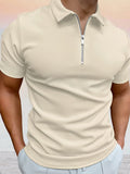 Zipper Solid Short Sleeve Polo Shirt Shirts & Polos coofandystore Khaki S