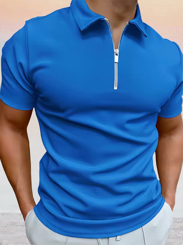 Zipper Solid Short Sleeve Polo Shirt Shirts & Polos coofandystore Sky Blue S 