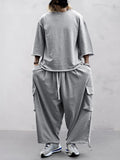 Unique Soft Loose Fit Sport Sets Sports Set coofandy Grey M