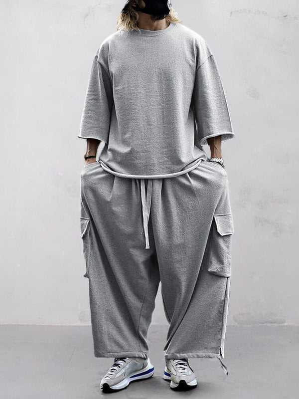 Unique Soft Loose Fit Sport Sets Sports Set coofandy Grey M