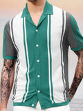 Breathable Stripe Knit Button Top Tops coofandy Green M
