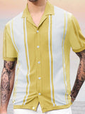 Breathable Stripe Knit Button Top Tops coofandy Yellow M