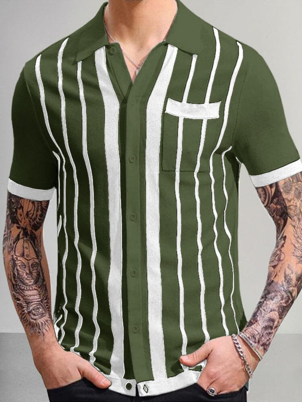 Casual Breathable Stripe Knit Top Tops coofandy Army Green M