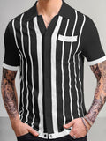 Casual Breathable Stripe Knit Top Tops coofandy Black M