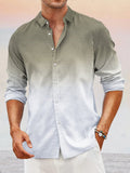 Casual Gradient Splicing Cotton Linen Shirt Shirts coofandy Khaki M