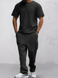 Casual Waffle T-shirt Set Sets coofandystore Black M