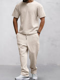 Casual Waffle T-shirt Set Sets coofandystore Khaki M