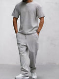 Casual Waffle T-shirt Set Sets coofandystore Grey M