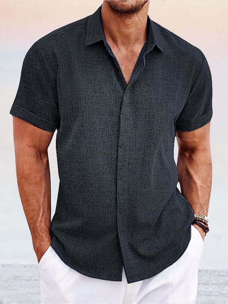 Casual Cotton Linen Shirt Shirts coofandystore Black M 