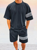 Cozy Striped Splicing Tracksuit Set Sets coofandystore Black M