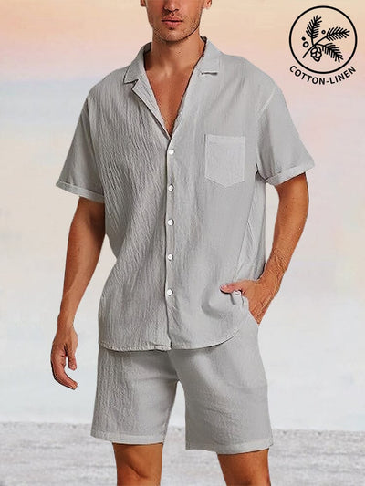 Breathable Cotton Linen Beach Shirt Set Sets coofandy Light Grey M 