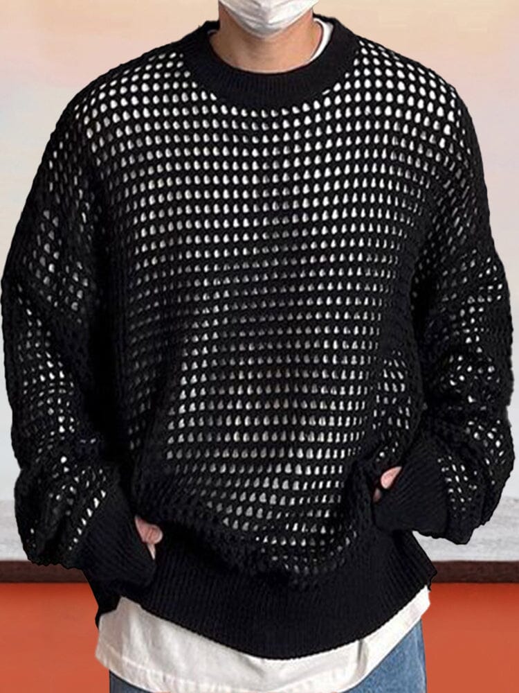 Solid Hollow Out Casual Loose Knit Sweater