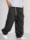 Loose 100% Cotton Cargo Pants Pants coofandy Black S
