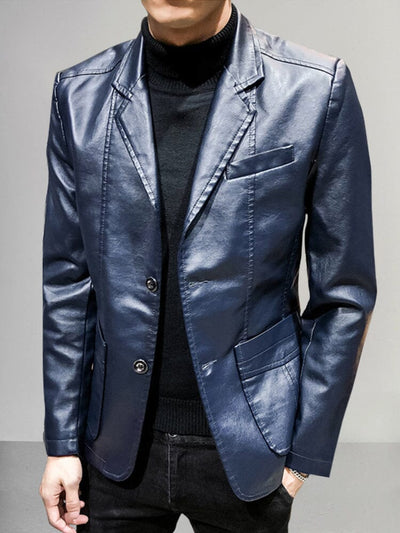 Stylish Classic Leather Blazer Blazer coofandy Navy Blue S 