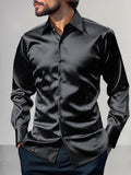 Shiny Satin Dress Shirt Shirts coofandy Black S