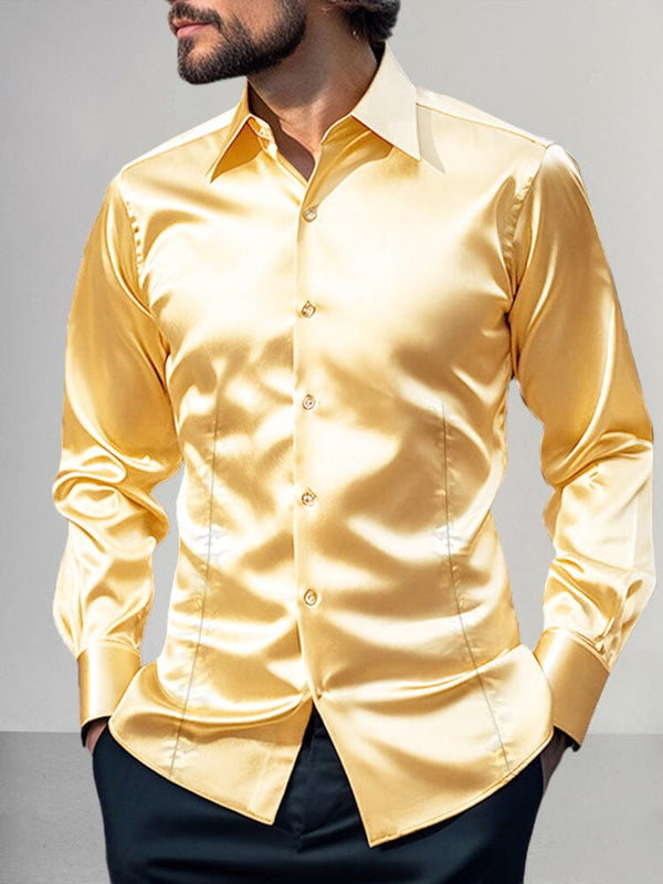 Shiny Satin Dress Shirt Shirts coofandy Yellow S