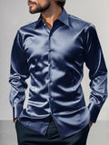 Shiny Satin Dress Shirt Shirts coofandy Navy Blue S
