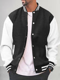 Casual Varsity Baseball Jacket Jackets coofandy Black S