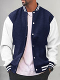 Casual Varsity Baseball Jacket Jackets coofandy Navy Blue S