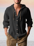 Casual Cotton Linen Hooded Top Shirts coofandy Black S