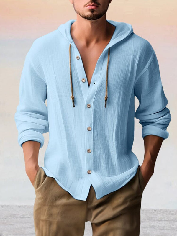 Casual Cotton Linen Hooded Top Shirts coofandy Clear Blue S