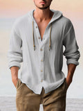 Casual Cotton Linen Hooded Top Shirts coofandy Grey S