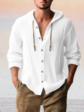 Casual Cotton Linen Hooded Top Shirts coofandy White S