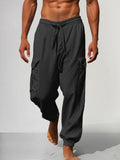 Multi Pockets Cotton Linen Pants Pants coofandy Black M