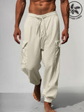 Multi Pockets Cotton Linen Pants Pants coofandy Apricot M
