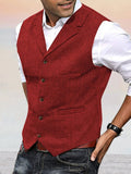 Herringbone Tweed Suit Vest Vest coofandy Red XS