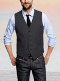 Classic Retro Tweed Vest Vest coofandy Black S