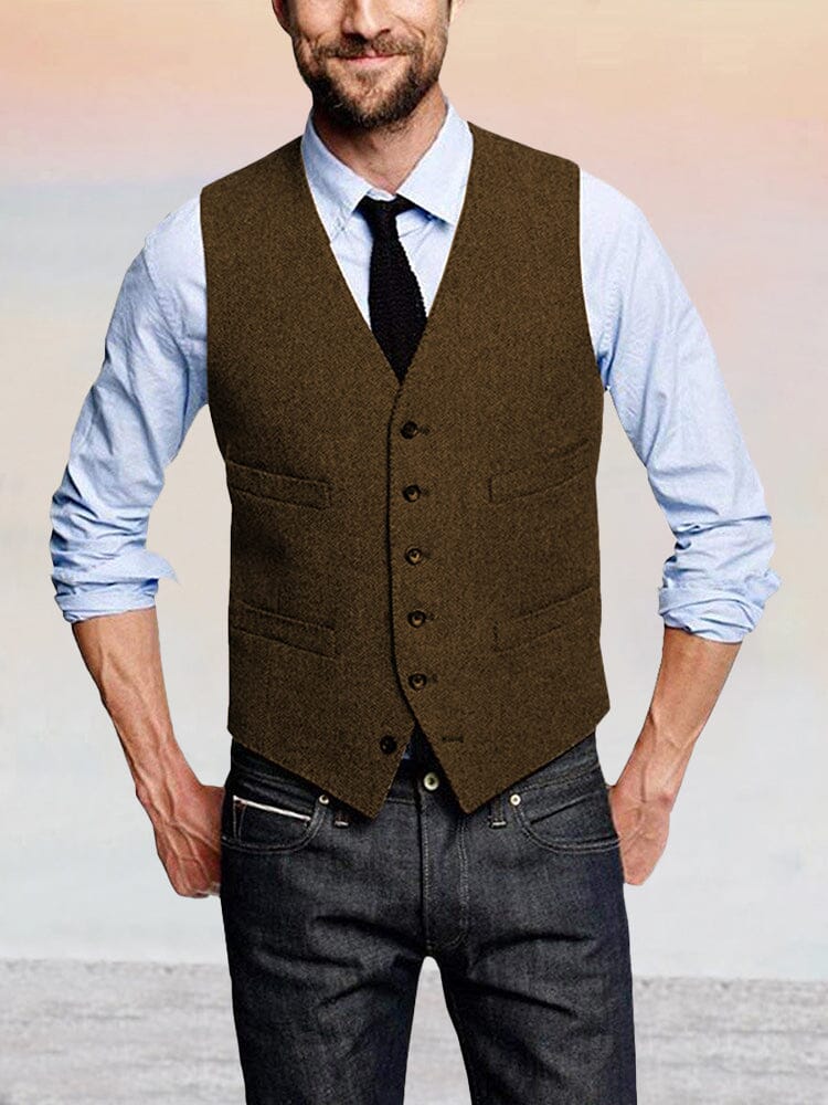 Classic Retro Tweed Vest Vest coofandy Coffee XS 