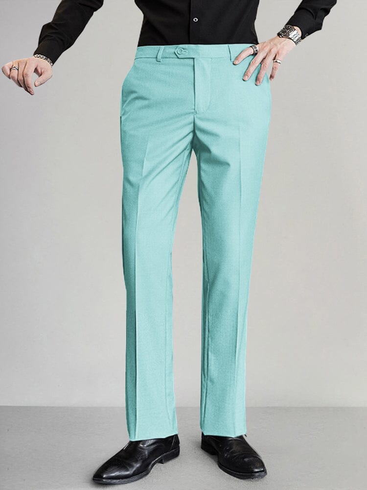 Classic Fit Flat-front Pants Pants coofandy Light Green S 