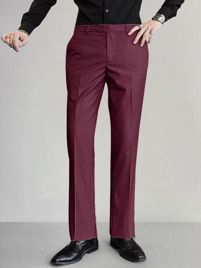Classic Fit Flat-front Pants Pants coofandy Wine Red S 