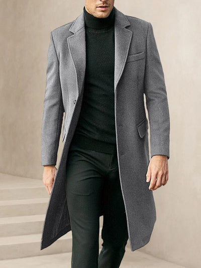 Classic Fit Long Tweed Coat Coat coofandy Grey M 