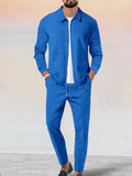 Athleisure Soft Waffle Jacket Set Sets coofandy Blue S