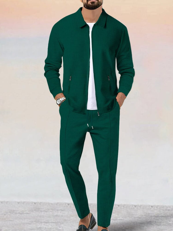 Athleisure Soft Waffle Jacket Set Sets coofandy Dark Green S