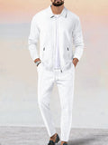 Athleisure Soft Waffle Jacket Set Sets coofandy White S