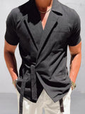 Stylish Slant Placket Tied Shirt Shirts coofandy Black M