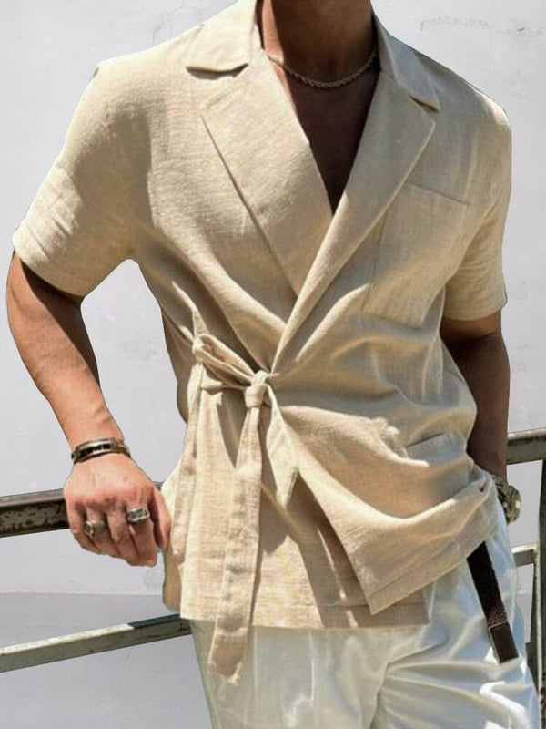 Stylish Slant Placket Tied Shirt Shirts coofandy Apricot M