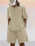 Athleisure Plaid T-shirt Set Sets coofandy